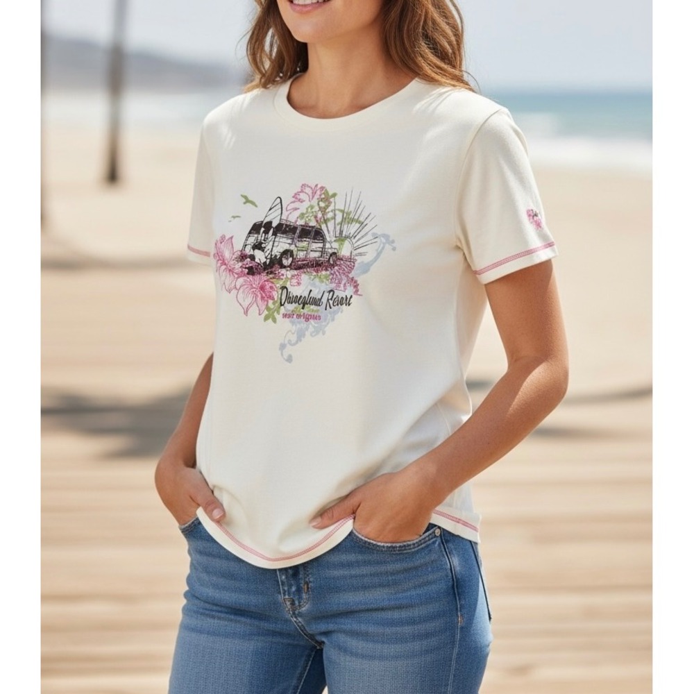 Disneyland Resort Surf Originals Mickey Mouse Graphic Tshirt Cream Pink XL Tee